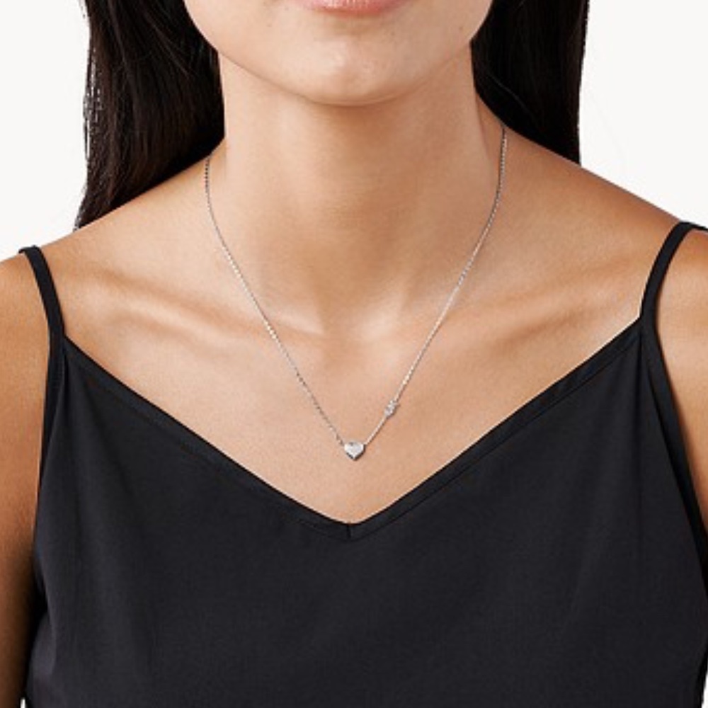 Micheal Kors Sterling Silver Pavé Heart Pendant Necklace